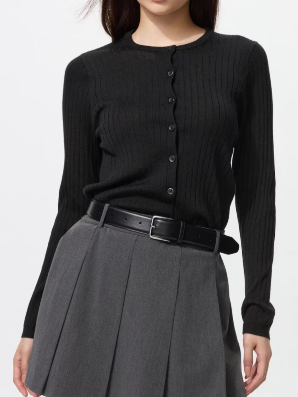 Uniqlo Black Merino Ribbed Short Cardigan